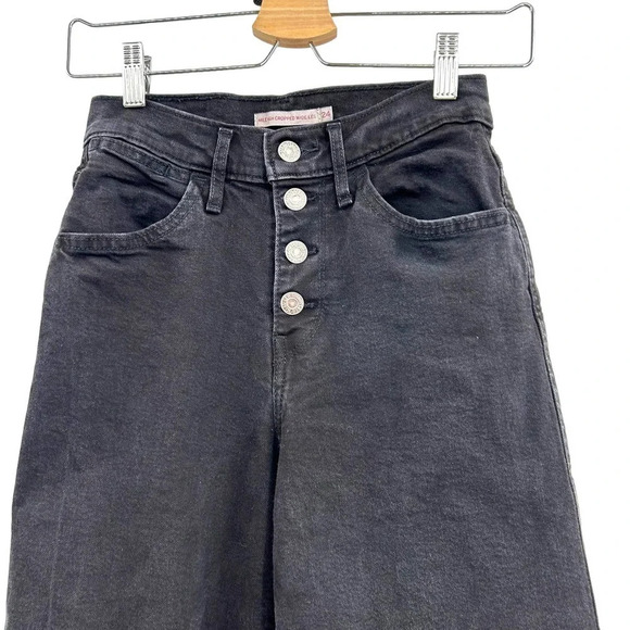Levi's Mile High Wide Leg Cropped‎ Jeans Black Denim Size 24 - Picture 3 of 10